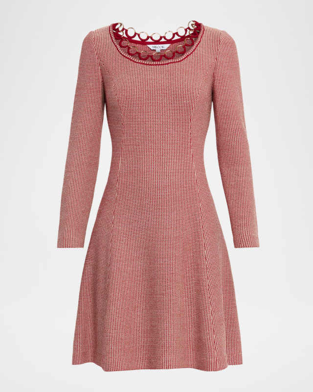 A-Line Lurex Knit Crochet Ring-Trim Dress